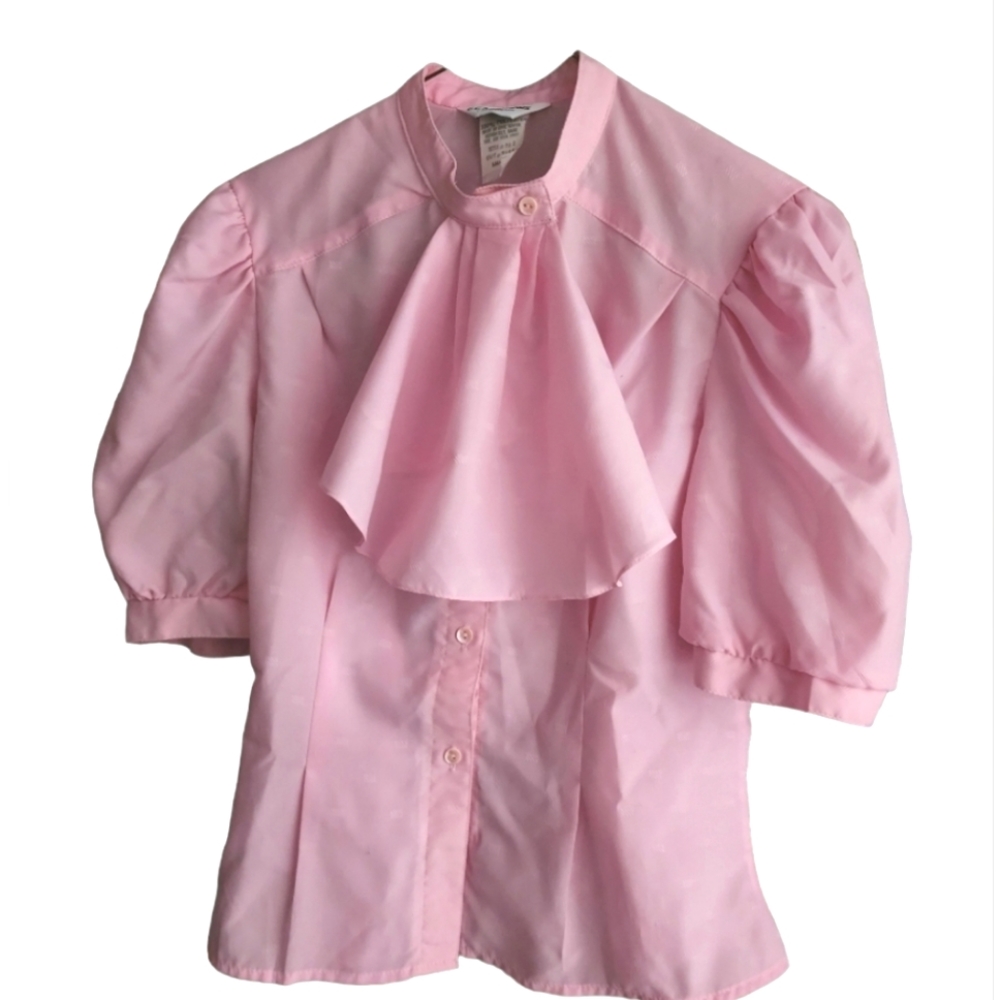VINTAGE Y2K Bubblegum Pink Puffy Sleeve Blouse S Ruffle Punk Barbiecore Top - Picture 14 of 16